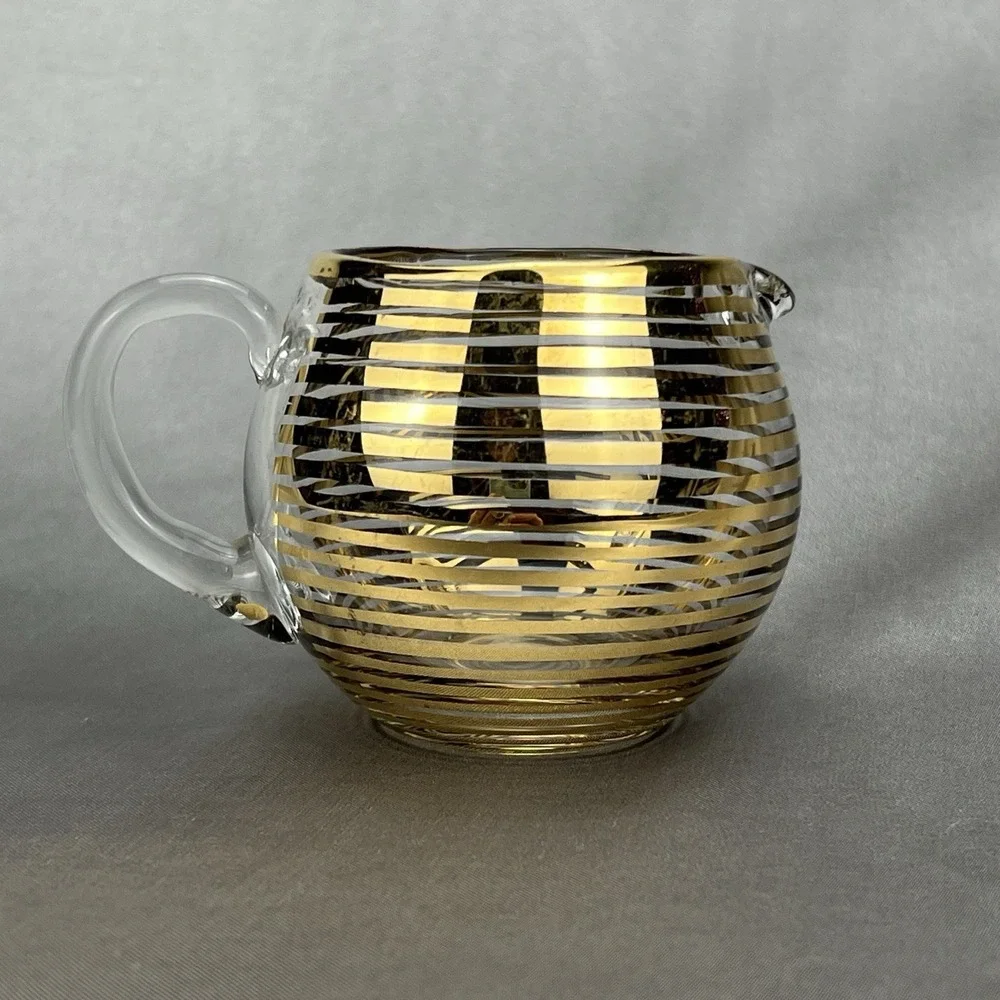 Macbeth Evans Style Vintage Gold Stripe Glass Creamer Pitcher Mid Century MCM 3